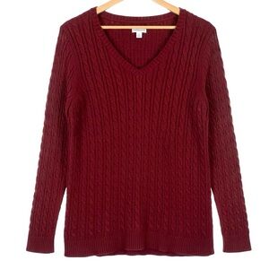 Croft & Barrow Maroon Cable Knit Preppy V Neck Y2K Style Sweater Medium